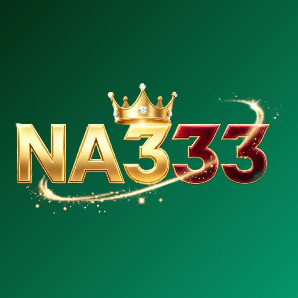 Dynamic casino-style logo for NA333 featuring massive bold lettering in bright gold and crimson colors with a glowing crown and sparkling light effects on a transparent background